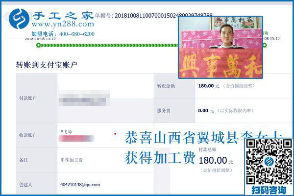 做彩珠繡手工活加盟項(xiàng)目掙錢挺好的！山西翼城李女士合作一年后這樣說(shuō)